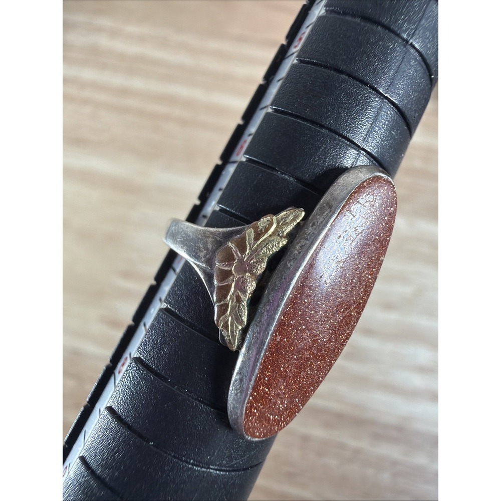 Vintage Sterling Silver and Goldstone Oval Statement Ring by L.S. Peterson Sz 7